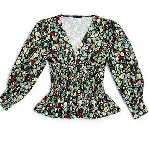 Zara Multicolor Floral Blouse with Elastic Waist